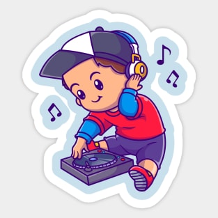 Cute Boy Playing DJ Music Cartoon Sticker